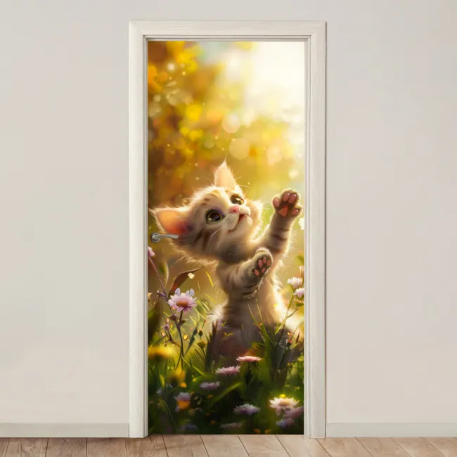 Deursticker - Kitten - Dier - Natuur - Bloemen