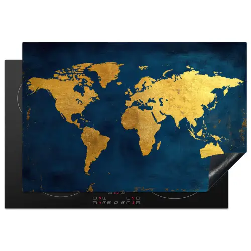 Wereldkaart - Goud - Donkerblauw Inductie beschermer vinyl 3mm klein -3d