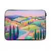 Landschap - Paars - Pastel - Huizen laptophoes neopreen klein -3d