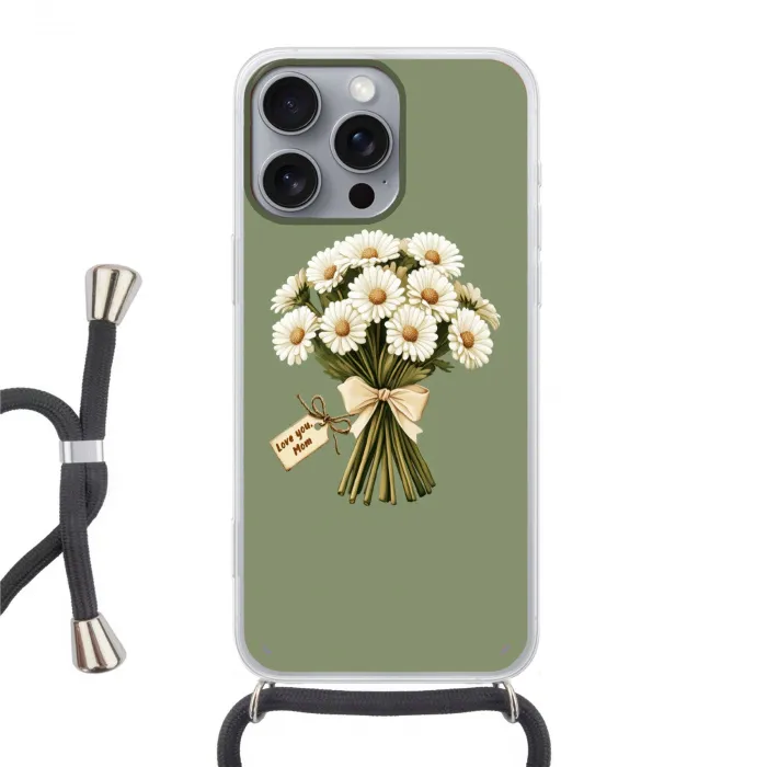 Lint - Boeket - Groen - Quote Hoesje iPhone 16 Pro Max met koord klein -3d