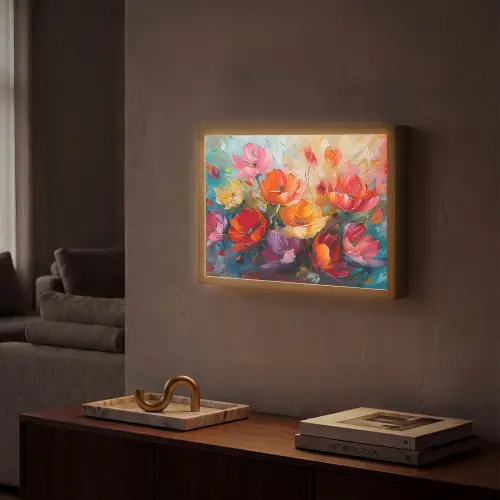 Bloemen - Kleurrijk - Verf - Abstract - Kunst Light Box met batterij (Wandlamp) middel -sfeer1