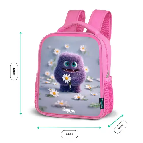 Paars Pluizig Vriendje met Madelief Kinderrugzak - Roze middel -productfoto_formaten