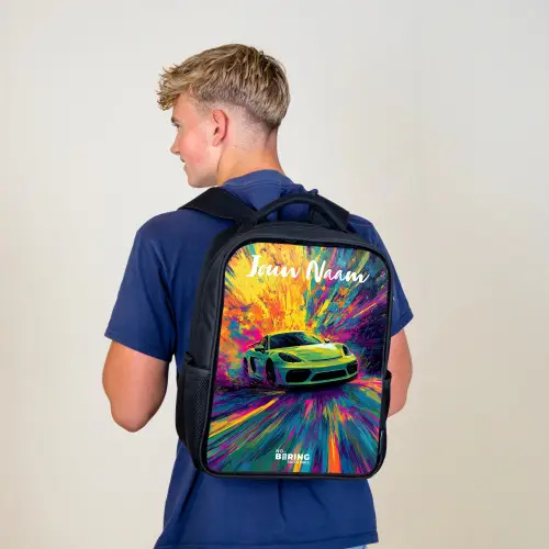 Sportauto - Groen - Verfstrepen - Kleuren Rugzak - Zwart middel -sfeer8