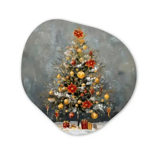 Kerstboom - Cadeaus - Rood - Goud Wandcirkel Organisch Forex 3mm klein -3d