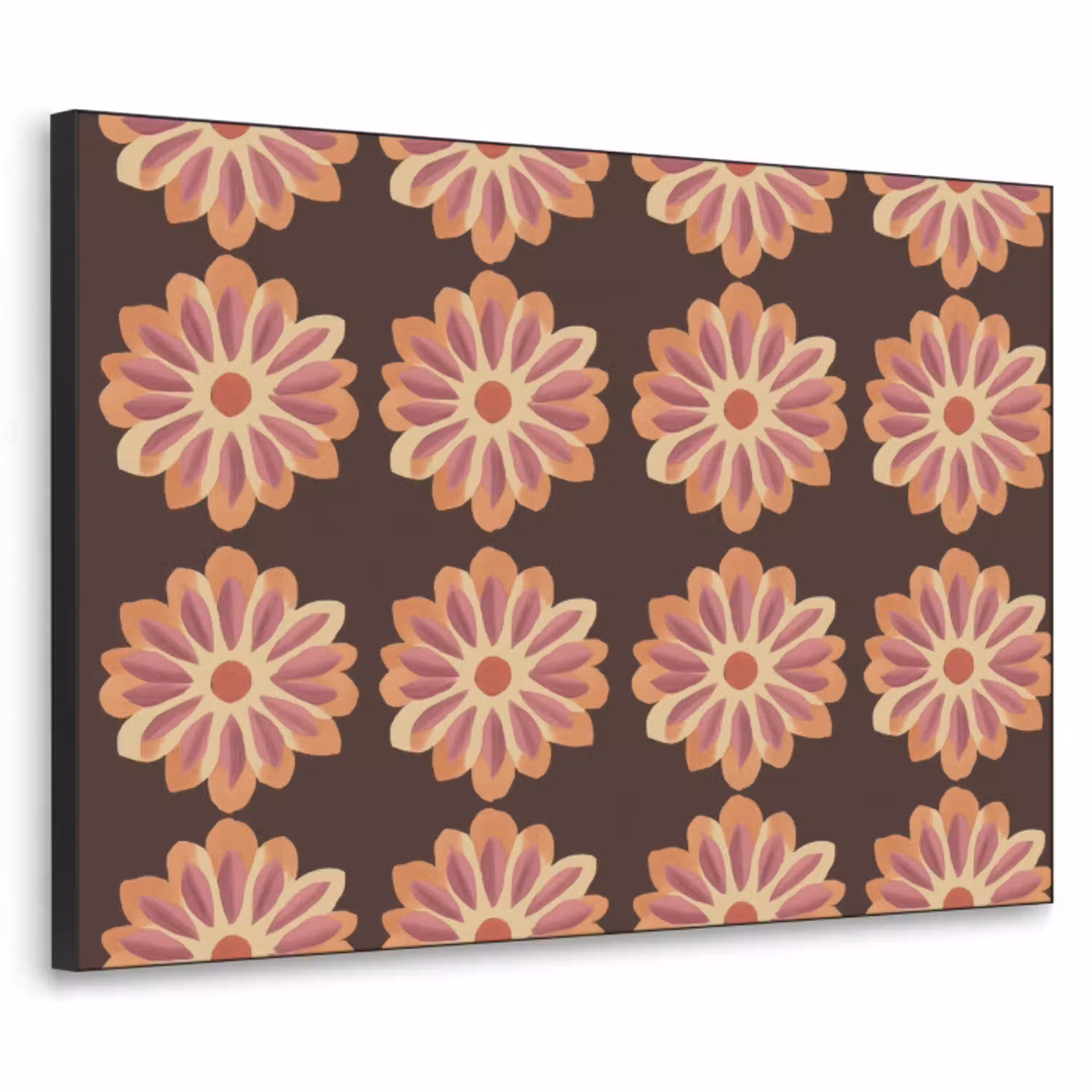 Bloemen - Patroon - Bruin Textielframe zwart klein 947 -3d
