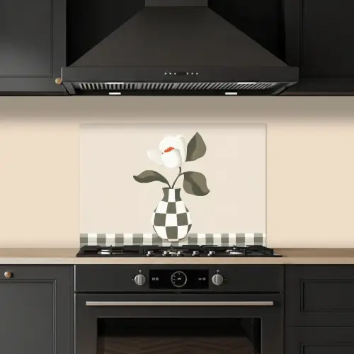 Vaas - Geruit - Groen - Bloem keuken achterwand spatscherm klein -sfeer1