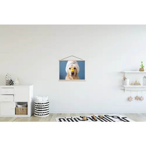 Hond - Badeend - Geel textielposter latten blank klein -kinderkamer