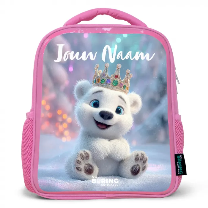 Ijsbeer - Kroon - Winter Kinderrugzak - Roze middel -3d