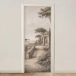 Terras - Stad - Uitzicht - Rivier deurposter klein -3d_beige
