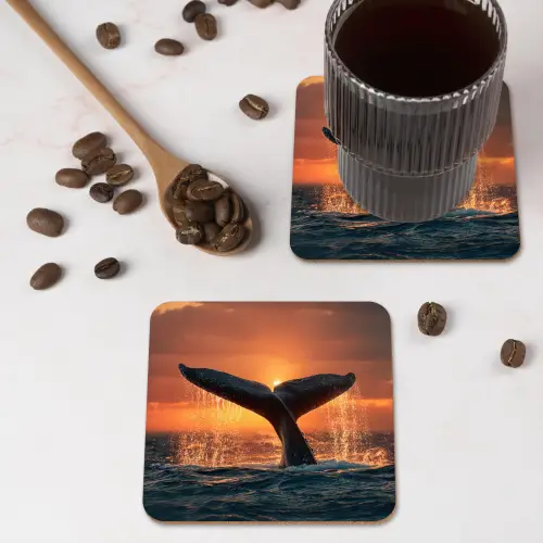 Walvis staart - Water - Zonsondergang onderzetter kurk middel -sfeer2