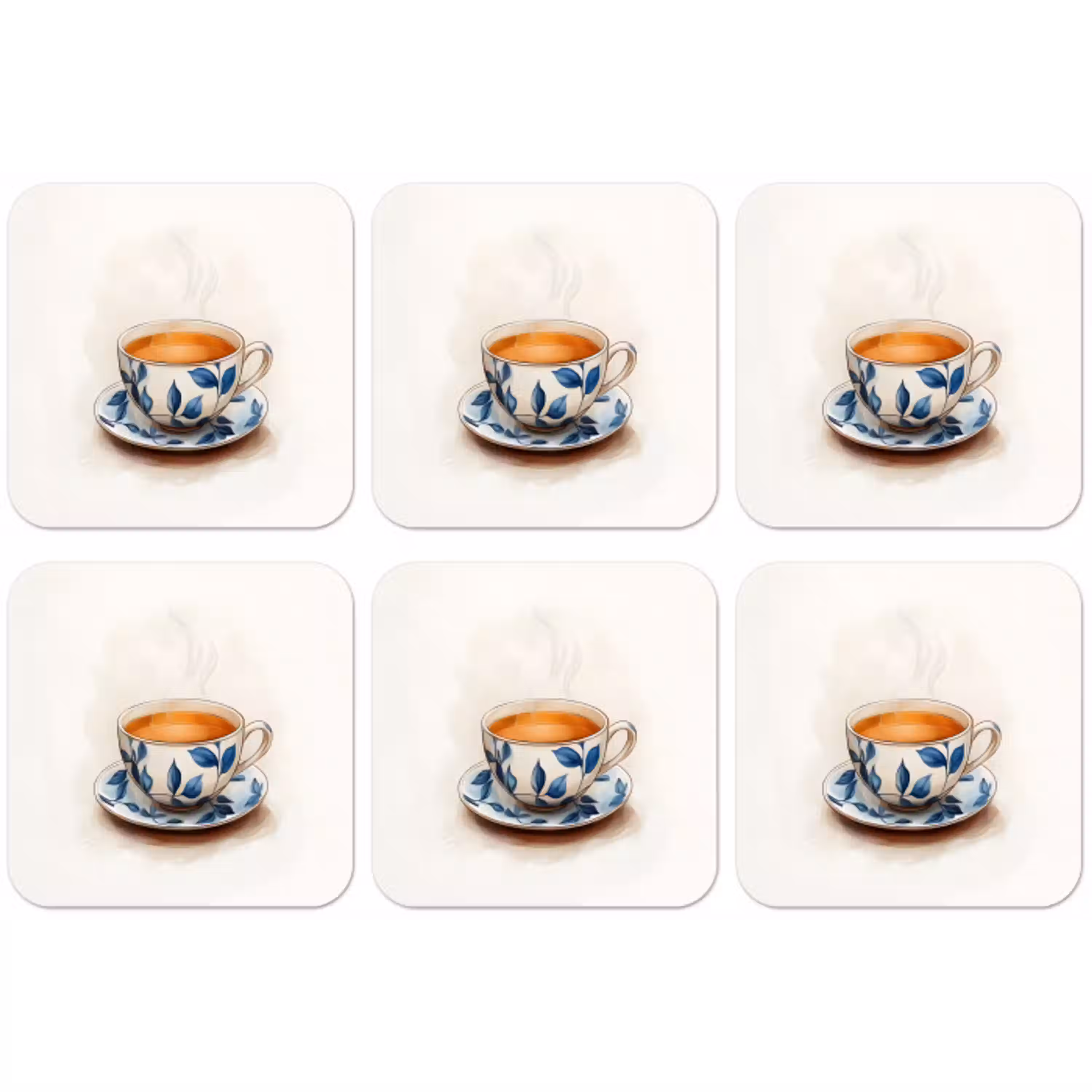Theekop - Bladeren - Blauw onderzetter kurk middel -zkaufland3dotto