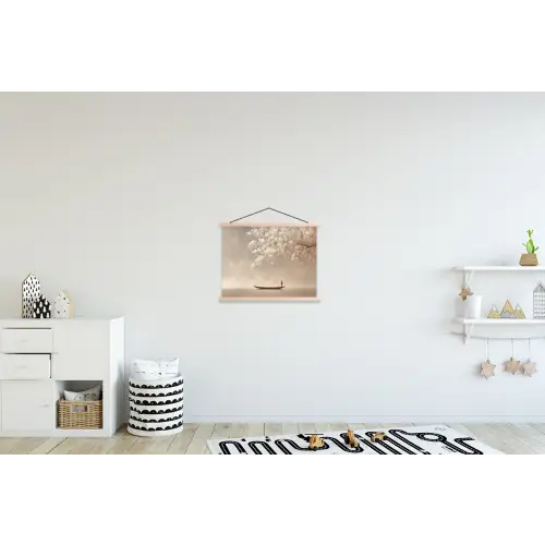 Bloesems - Wit - Boot - Minimalistisch textielposter latten blank klein -kinderkamer