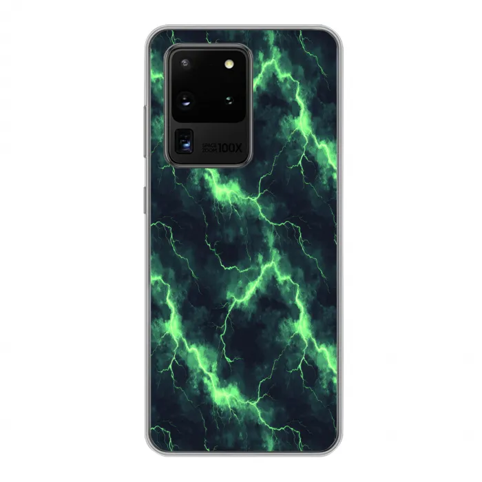 Groen - Bliksem - Storm Telefoonhoesje Samsung Galaxy S20 Ultra klein 358 -3d