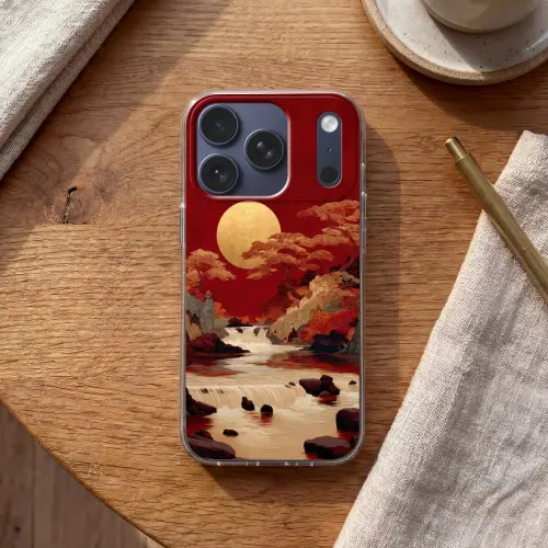 Volle maan - Landschap - Waterval Telefoonhoesje iPhone 17 Pro klein -sfeer1