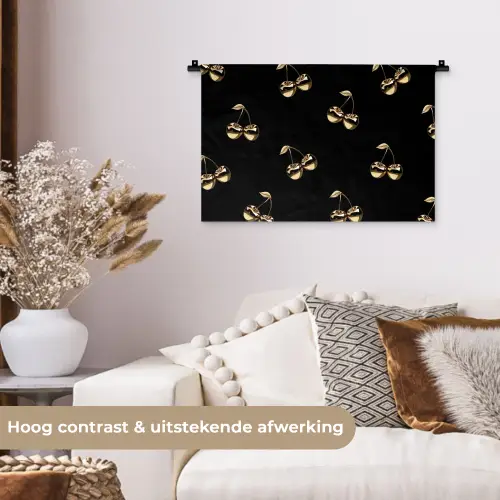 Patroon - Kersen - Goud - Chrome Wandkleed katoen klein -sfeer1
