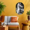 Paard - Hout - Schaalbord - Zwart Wandcirkel Ovaal Forex klein -sfeer4