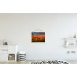 Zonsondergang - Klaprozen - Rood - Bloemen - Veld - Natuur textielposter latten blank klein -kinderkamer