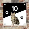 Zwart wit - Huisdier - Bruingestreepte kat Naambord Vierkant klein -sfeer2