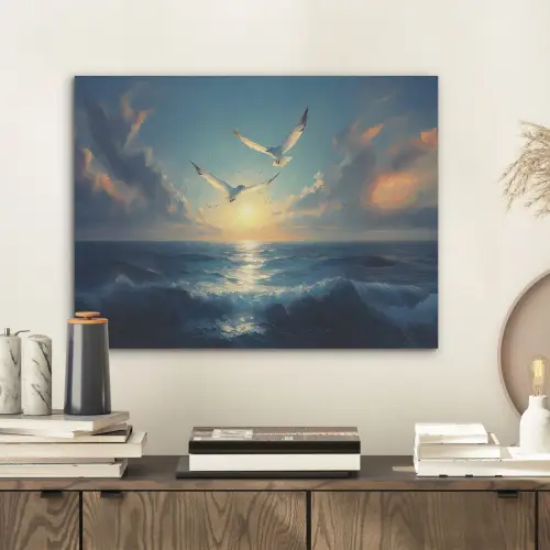 Meeuwen - Zee - Wolken -Blauw PET vilt klein -sfeer1