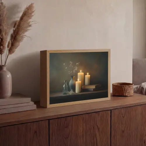 Kaarsen - Stilleven - Rustiek - Boeken Light Box met batterij (Wandlamp) middel -sfeer2