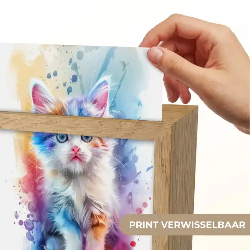 Kat - Kleurrijk - Verf - Dier - Wit Light Box met kabel (Kinderlampje) klein -USP_websiteprintNL
