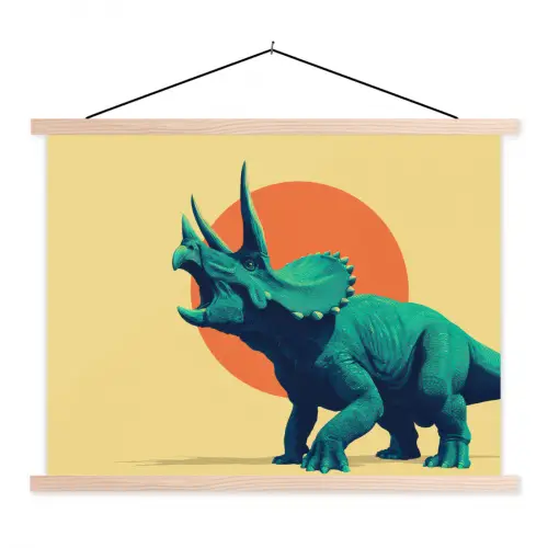Triceratops - Cirkel - Oranje - Hoorns textielposter latten blank klein -3d