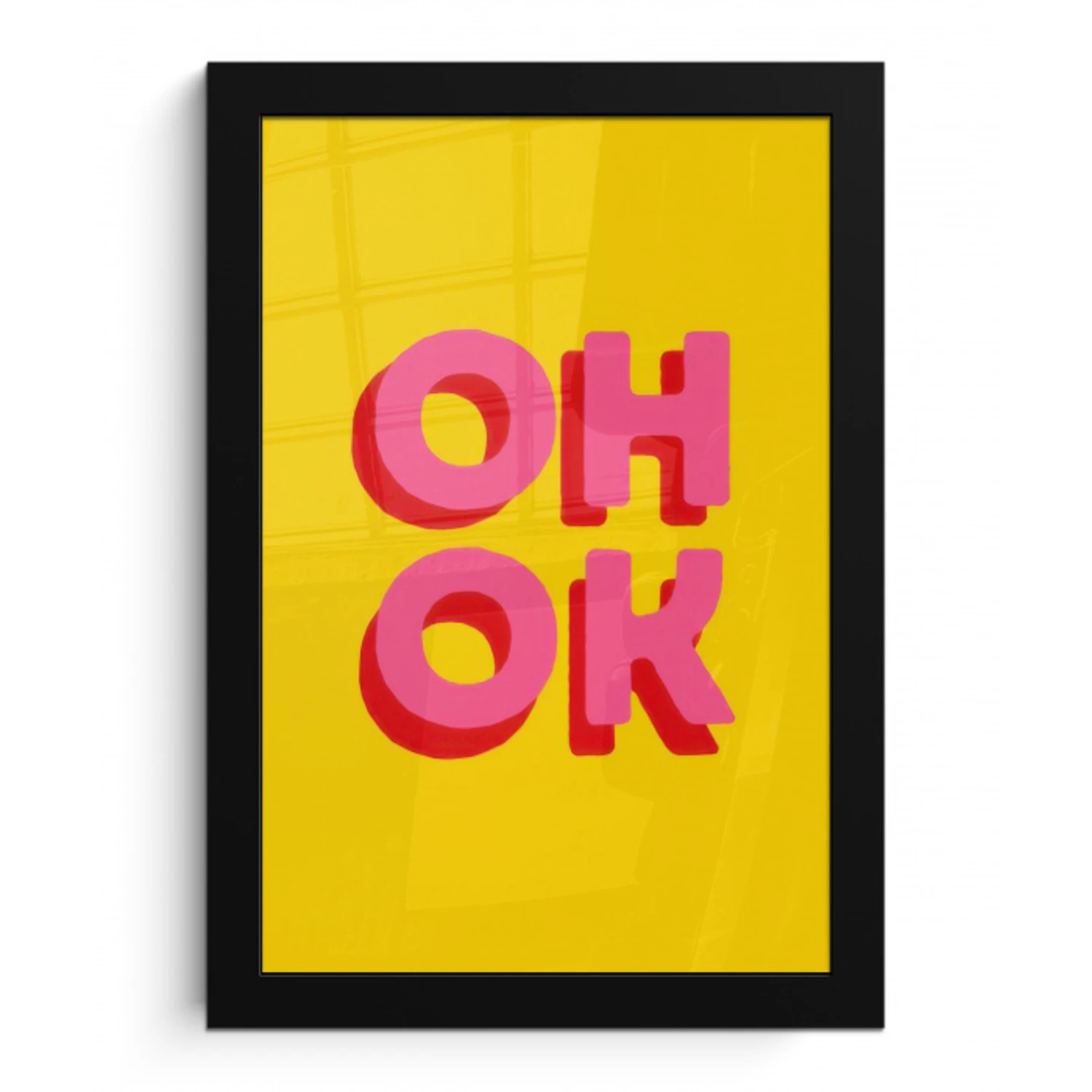 Oh ok - 3D - Geel - Roze fotolijst zwart zonder passe partout klein -3d