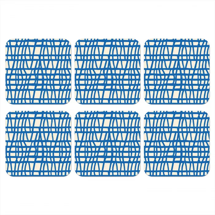 Ruitpatroon - Blauw - Crème onderzetter kurk middel 366 -3d