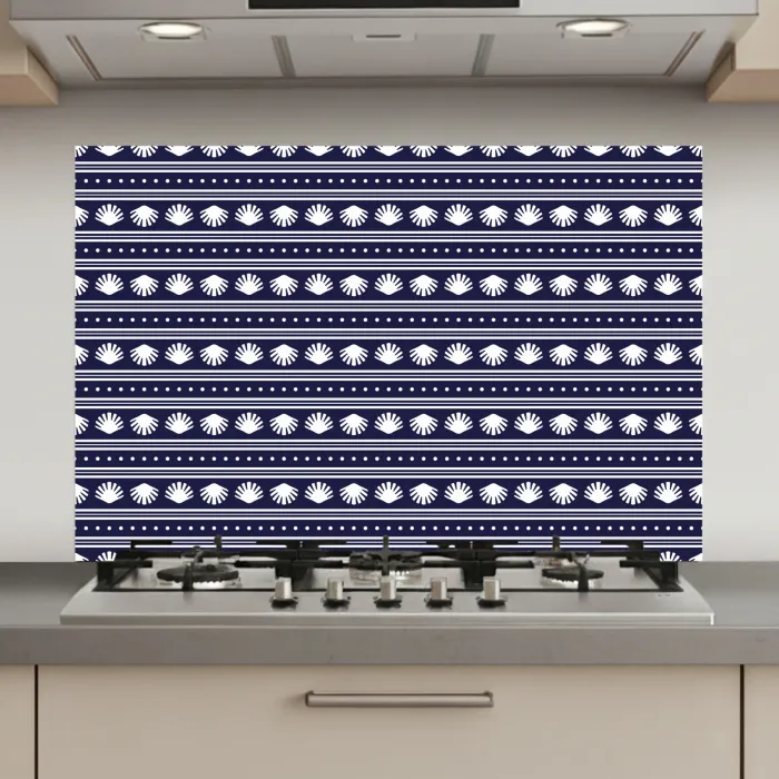 Schelp - Nautisch - Blauw - Wit keuken achterwand spatscherm klein 900 -3d_website