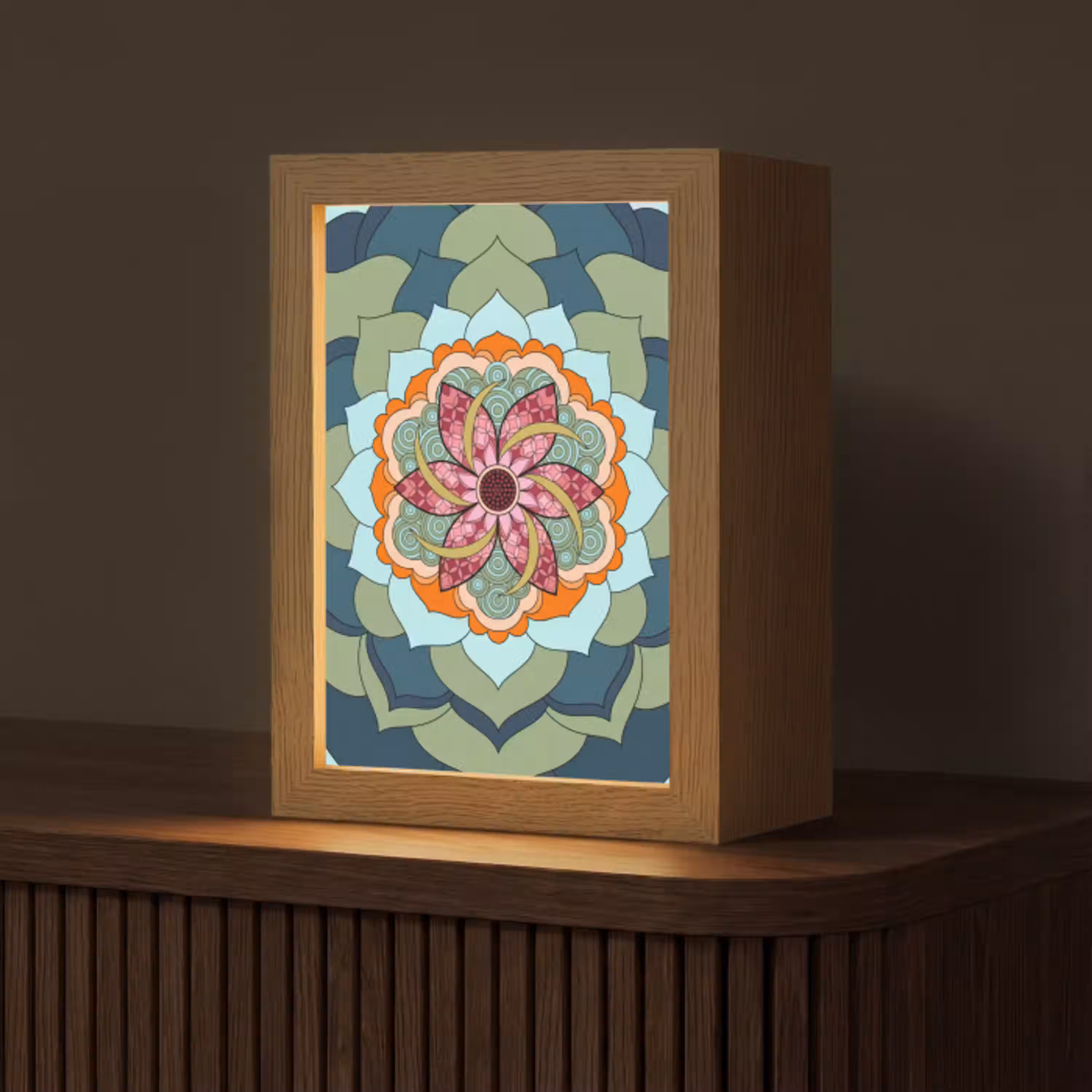 Mandala - Geometrisch - Kunst - Decoratief - Kleurrijk Light Box met kabel (Tafellamp) klein -z3d_website