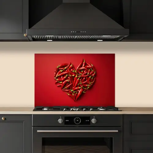 Pepers - Rood - Hart keuken achterwand spatscherm klein -sfeer1
