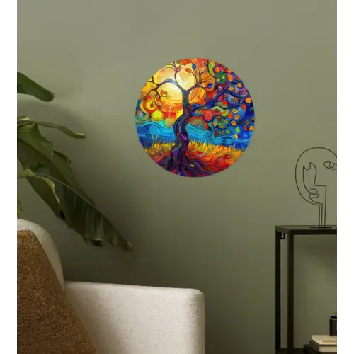 Boom - Zon - Verflook - Kleuren - Abstract Wandcirkel behangsticker klein -sfeer2