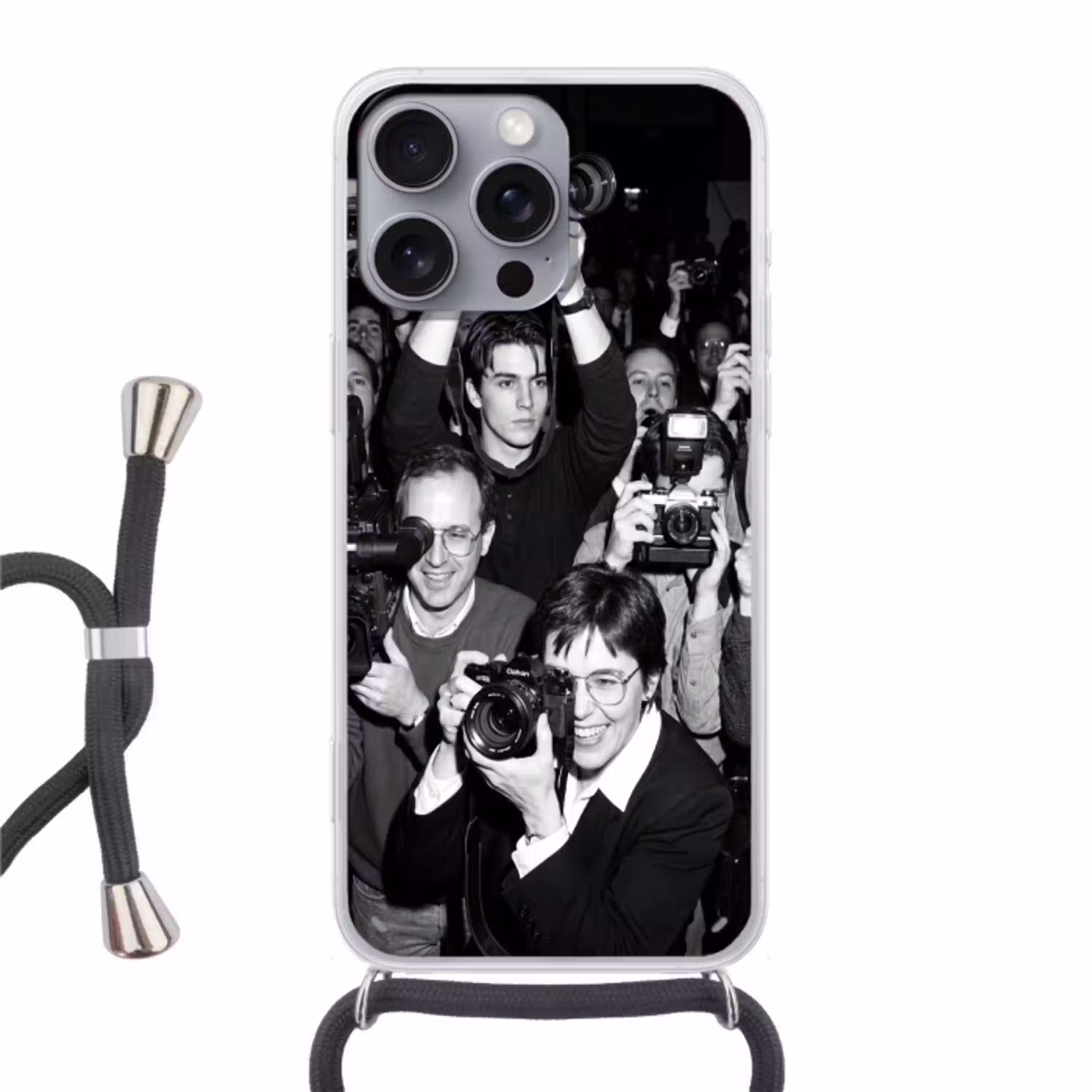 Fotografen - Menigte - Flitsers - Journalistiek Hoesje iPhone 16 Pro Max met koord klein -3d