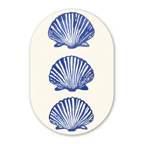 Schelpen - Blauw - Patroon Wandcirkel Ovaal Glas middel -3d