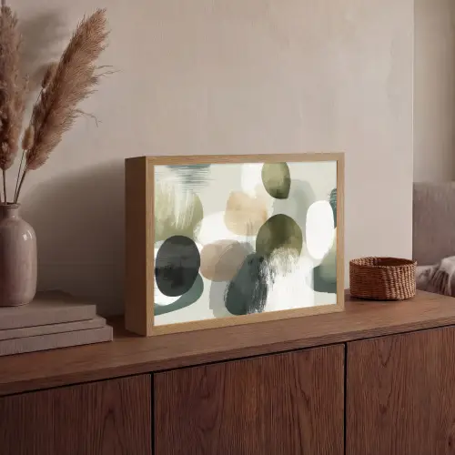 Minimalistisch - Cirkels - Penseelstreken - Beige Light Box met batterij (Wandlamp) middel -sfeer2
