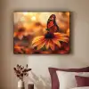 Vlinder - Bloemen - Oranje Textielframe zwart klein -sfeer1