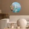 Zeilboot - Rotsen - Kust - Huizen Akoestische PET Vilt - Rond klein -sfeer1