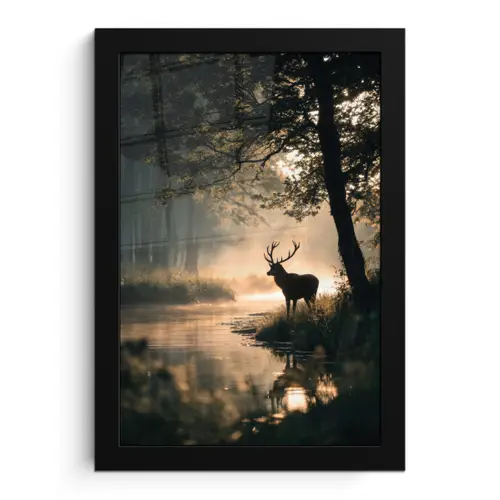 Hert - Bosbeek - Mystiek fotolijst zwart zonder passe partout klein -3d