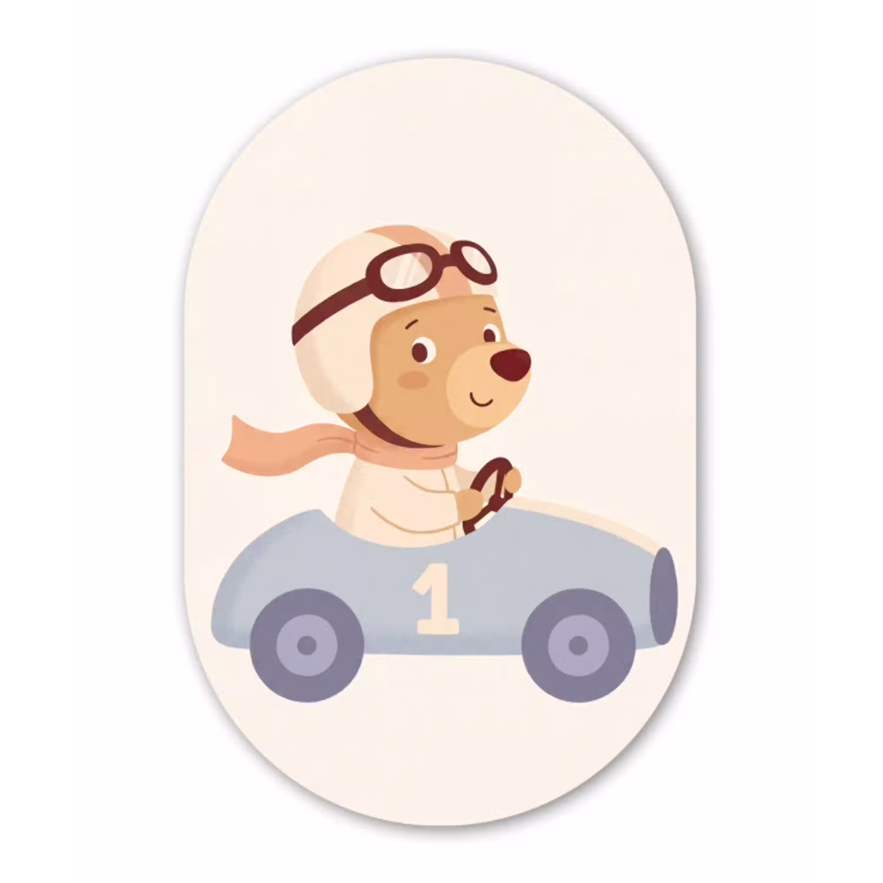 Beer - Auto - Kinderkamer - Cartoon - Speels Wandcirkel Ovaal Aluminium middel -3d