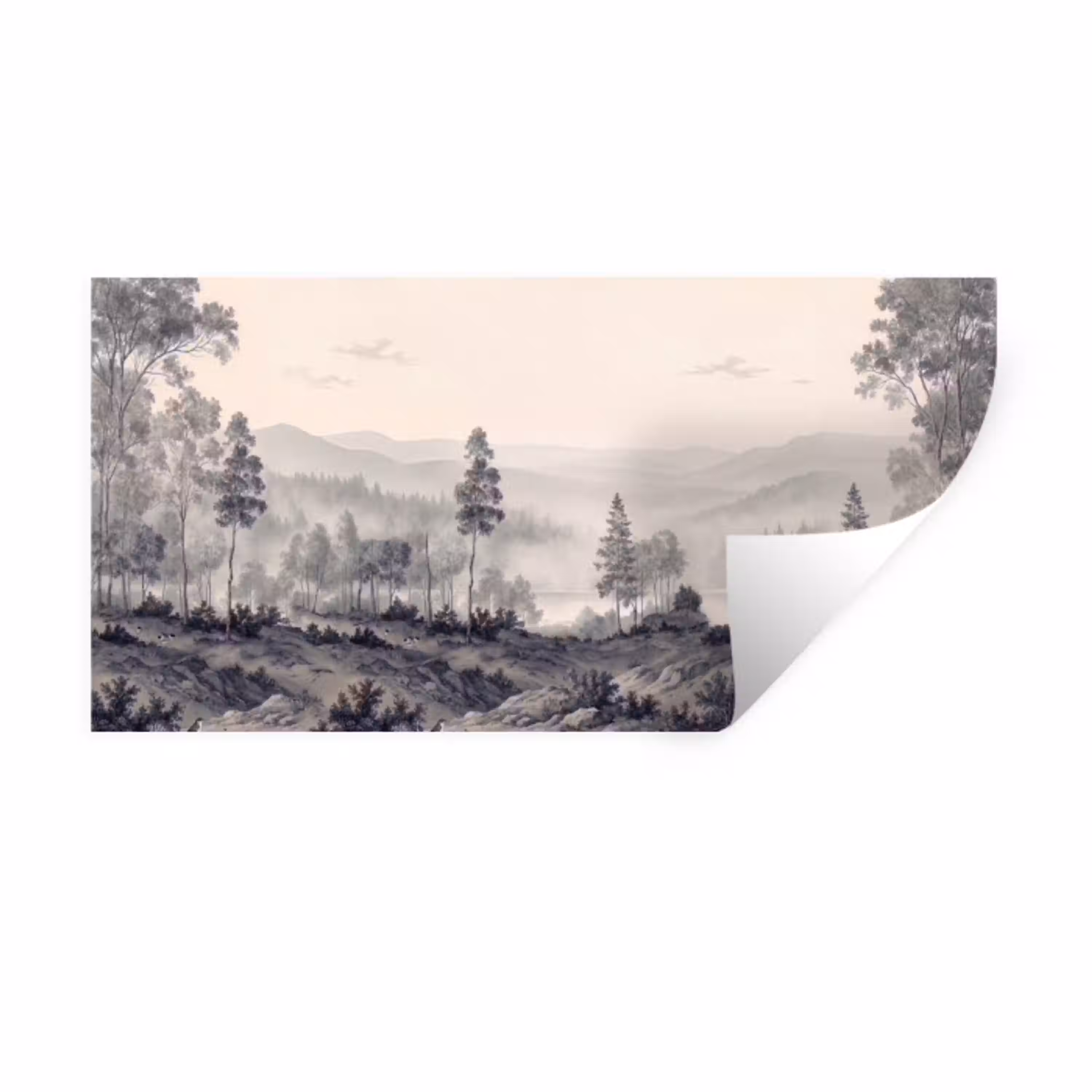 Mistig - Berglandschap - Illustratie Muursticker klein -3d