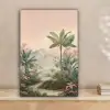 Tropisch landschap - palmbomen - Bloemen - Roze lucht canvas 2cm klein -sfeer1