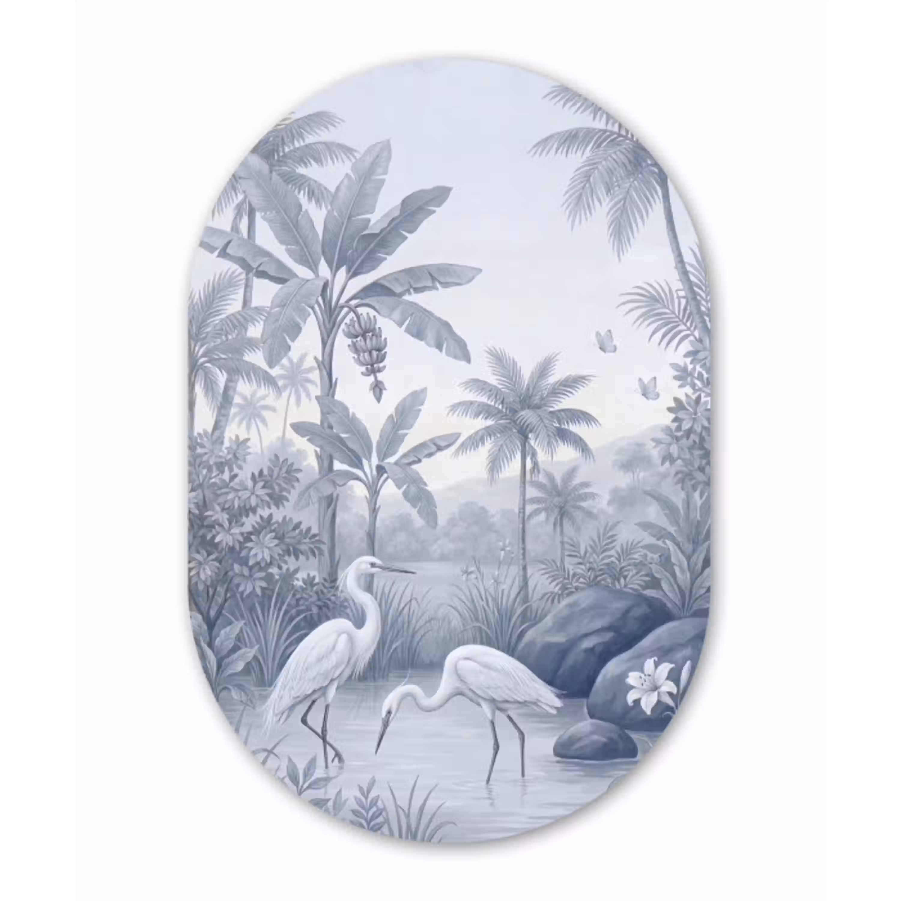 Vogel - Water - Tropisch - Natuur - Blauw Wandcirkel Ovaal Aluminium middel -3d