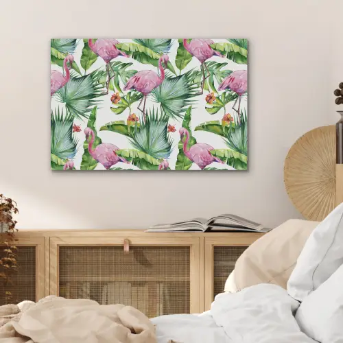 Flamingo - Bloemen - Bladeren - Jungle - Tropical PET vilt middel -sfeer3