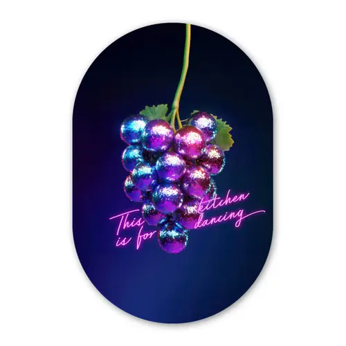 Quote - Neon - Disco - Druiven Wandcirkel Ovaal Glas middel -3d