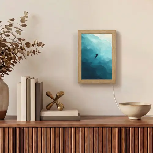 Zee - Silhouet - Abstract - Blauw Light Box met kabel (Tafellamp) klein -sfeer2