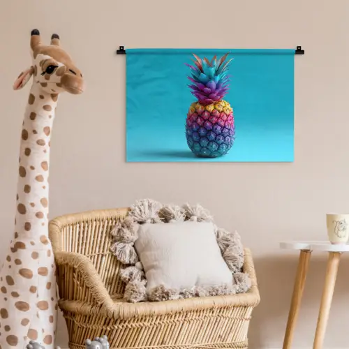 Ananas - Regenboog - Blauw - Popart Wandkleed katoen klein -wsfeer5_kind