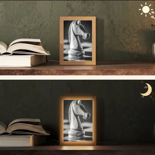 Paard - Hout - Schaalbord - Zwart Light Box met kabel (Tafellamp) klein -sfeer3