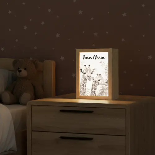 Giraffe - Bladeren - Bruin - Jungle - Kind Light Box met kabel (Kinderlampje) klein -sfeer1_kind