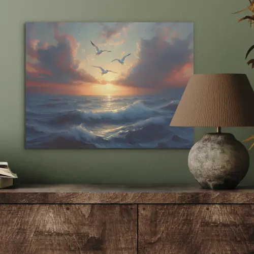 Meeuwen - Zonsondergang - Zee - Wolken PET vilt klein -sfeer2