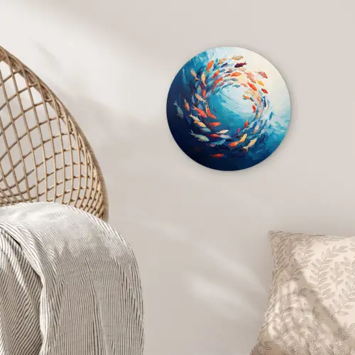 Zee - Vissen - Kleurrijk - Dynamisch Wandcirkel kunststof plaat 5mm dik klein -sfeer5